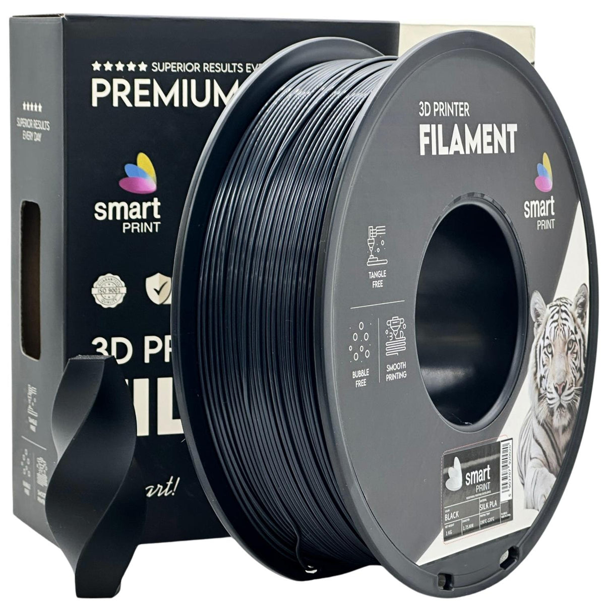 Bobine de filament Silk PLA noir, Smart Print, 1,75 mm